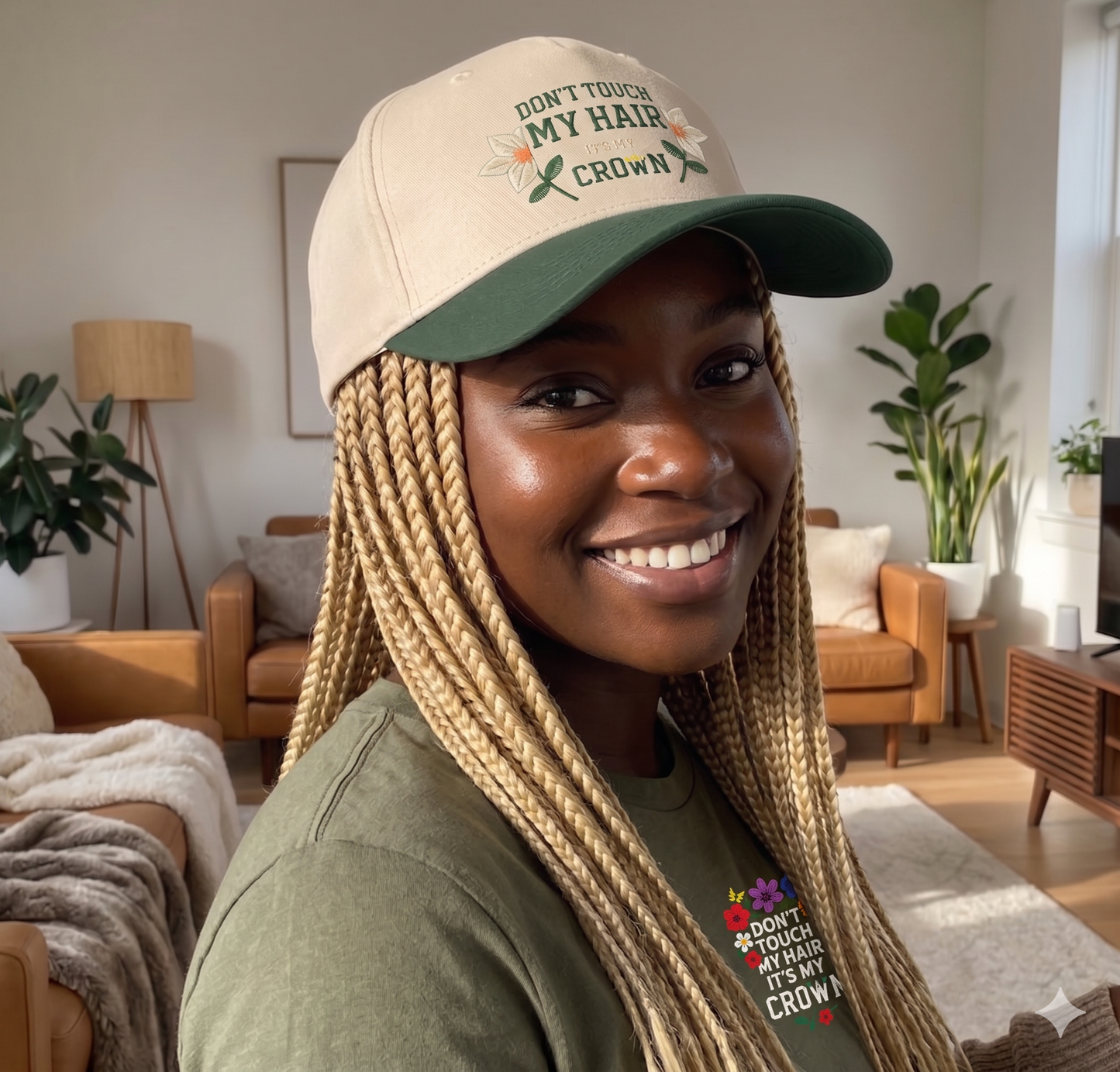 Don't Touch My Hair It's My Crown Embroidered Mid Profile Baseball Cap